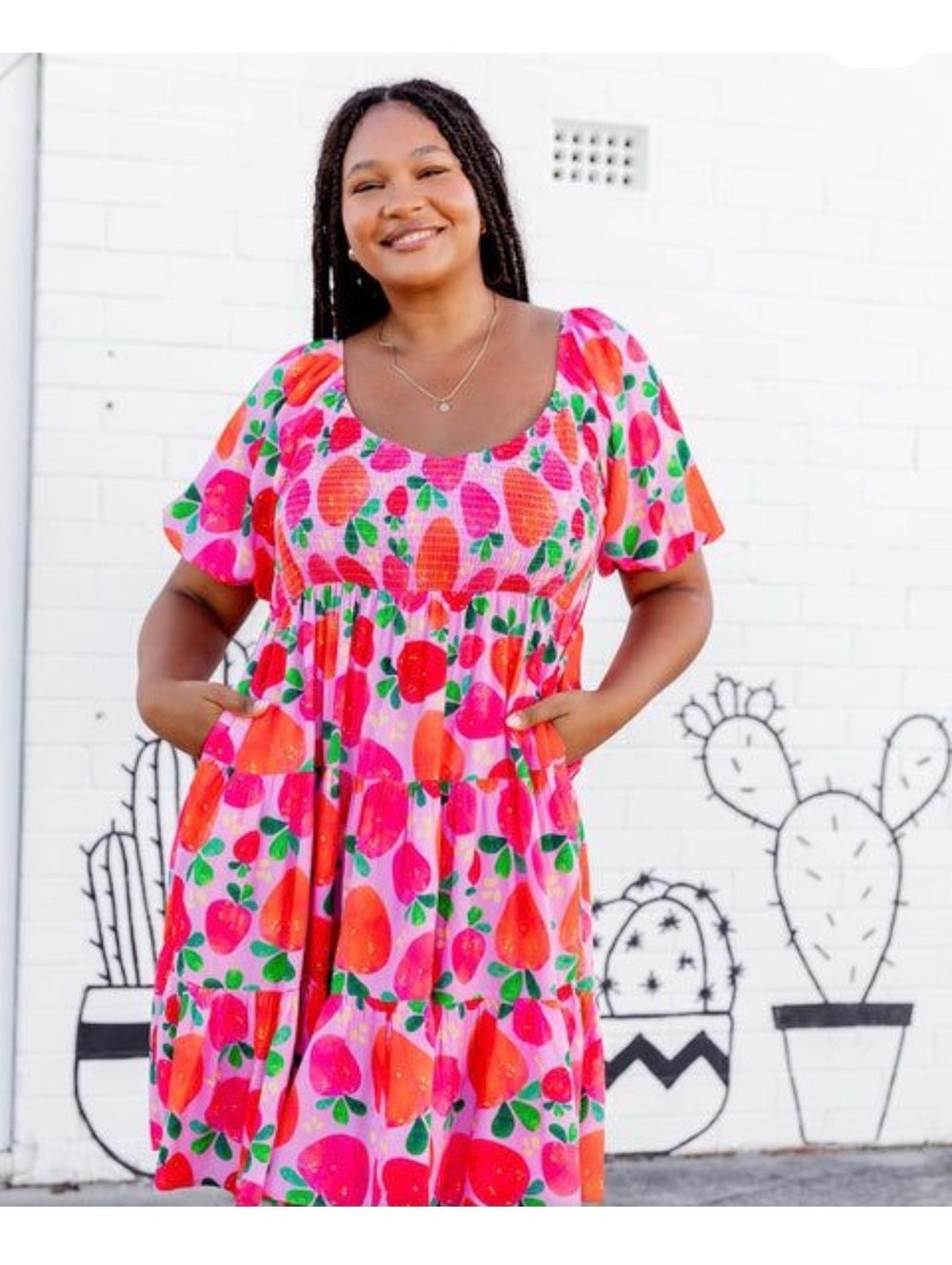 Proud Poppy Kasey Rainbow Strawberry Print Viscose Dress